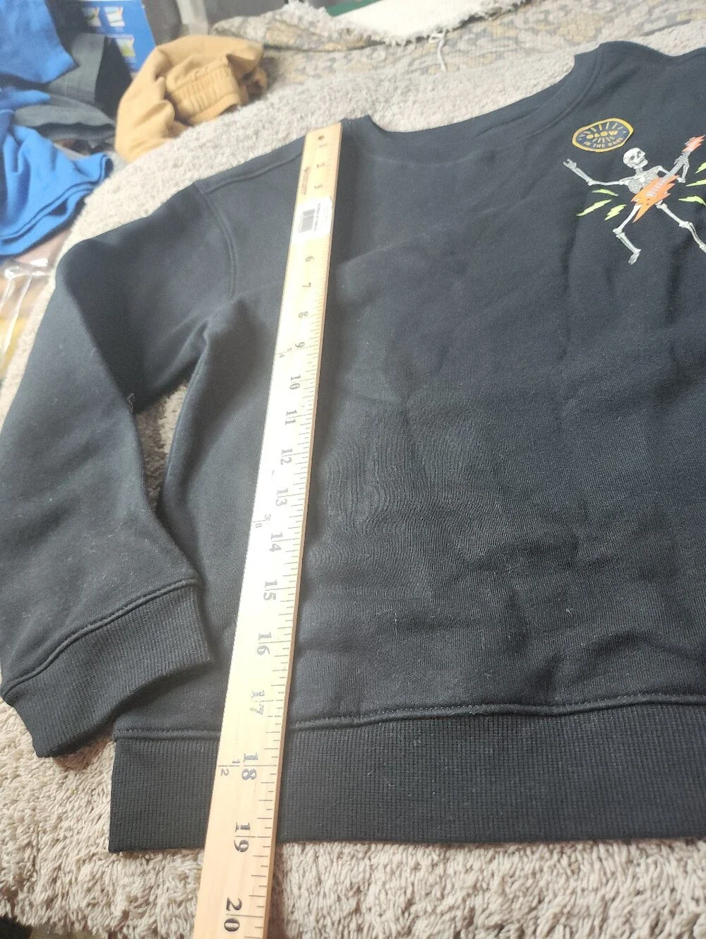 Black Crewneck Sweatshirt with Skeleton Drummer & Guitar Player 
